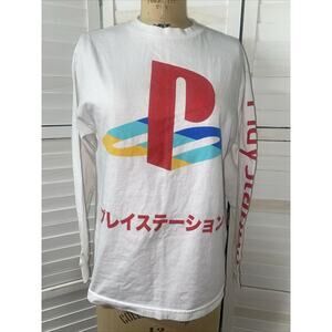 Playstation Japanese Long Sleeve White 100% Cotton T Shirt Sony 2018 Médium